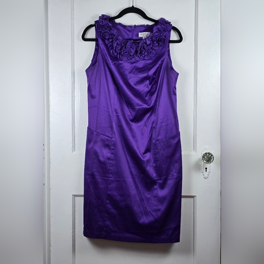 Vintage Sophia Christina Purple Satin Cocktail Dress with Pockets Size 12
